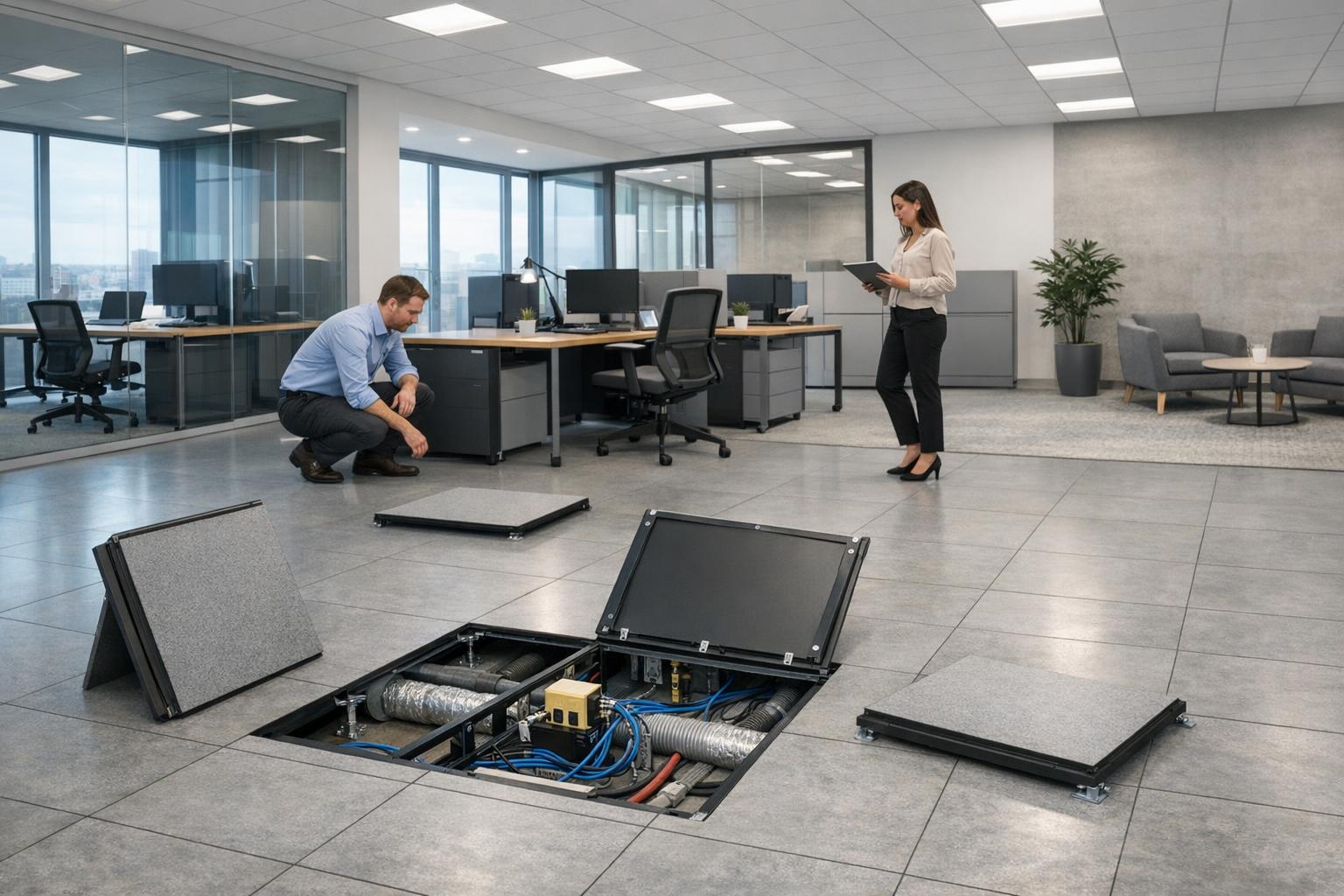 Zdjęcie: nowoczesne biuro z podłogą podniesioną i dostępem do instalacji