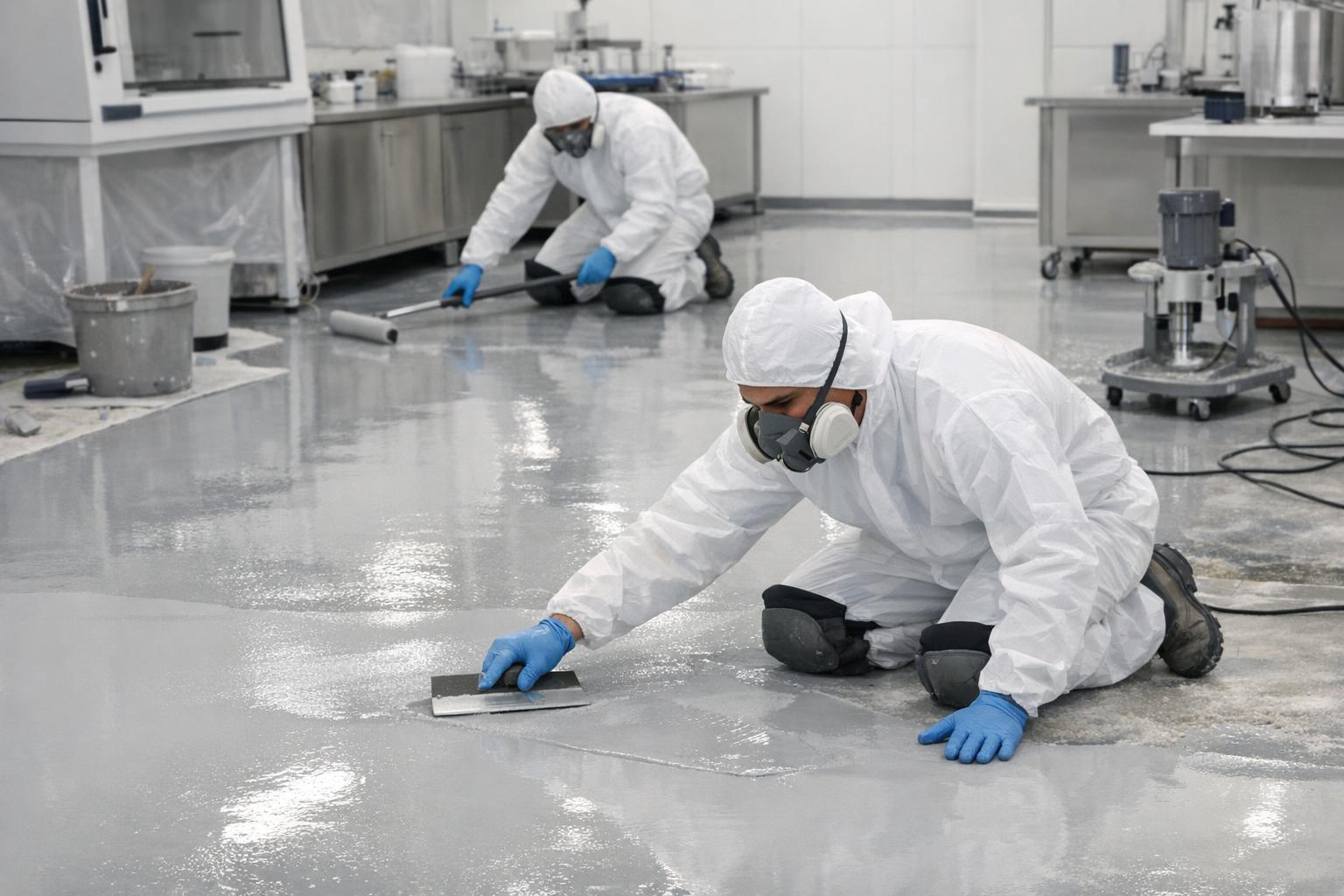 Zdjęcie: montaż posadzki żywicznej w laboratorium